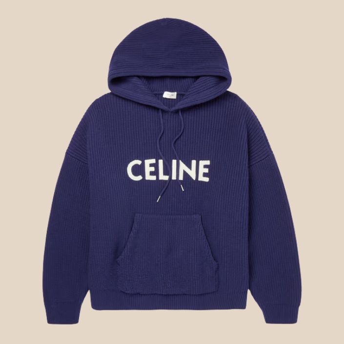 Celine Homme Logo-Appliquéd Ribbed Wool Hoodie