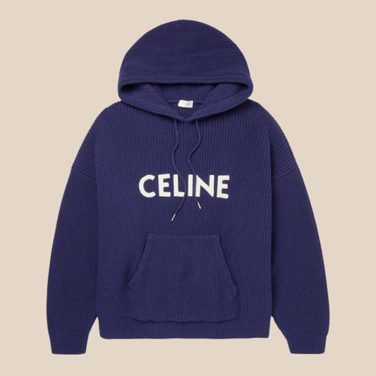 Celine Homme Logo-Appliquéd Ribbed Wool Hoodie