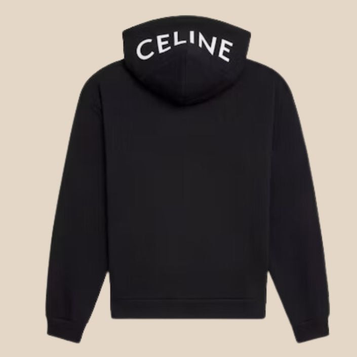 Celine Loose Zip Up Hoodie In Cotton Fleece Black/White