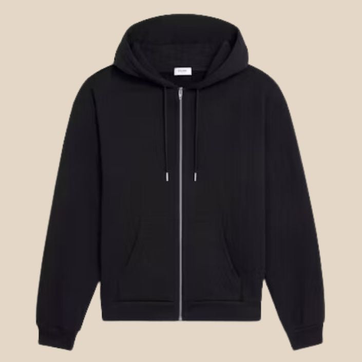 Celine Loose Zip Up Hoodie In Cotton Fleece Black/White