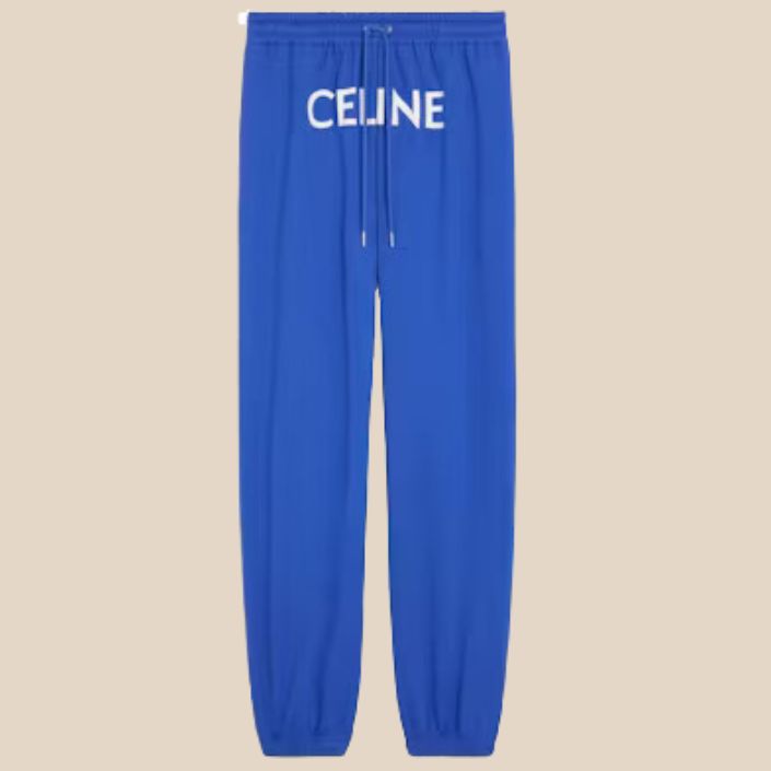 Celine Track Pants In Cotton Fleece Royal Blue/Off White