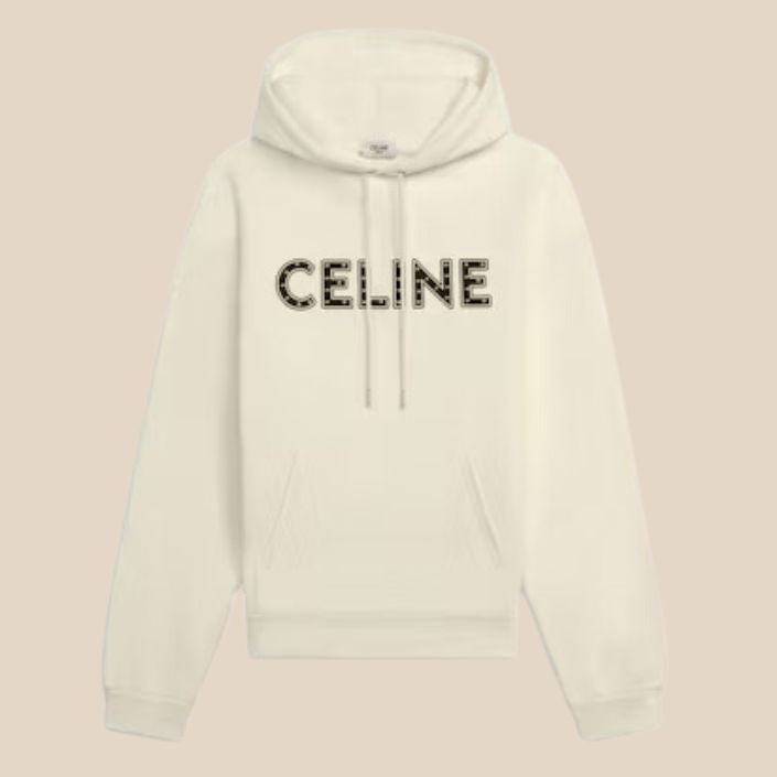 Celine Loose Cotton Sweatshirt with Studs Off White/Black