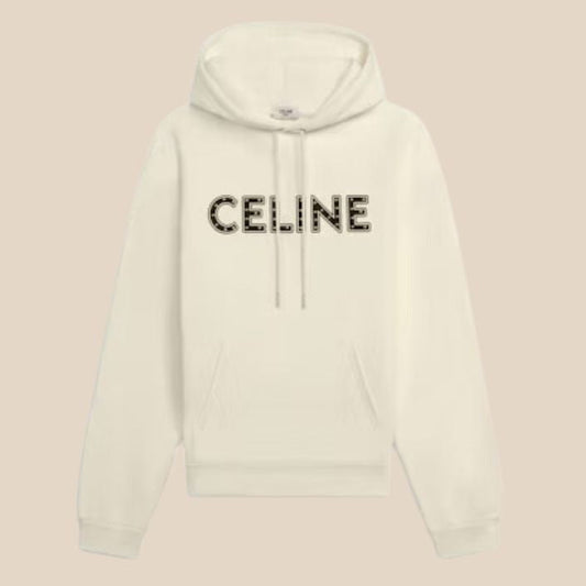 Celine Loose Cotton Sweatshirt with Studs Off White/Black