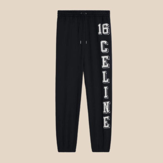 Celine 16 Track Pants In Cotton Fleece Black / White