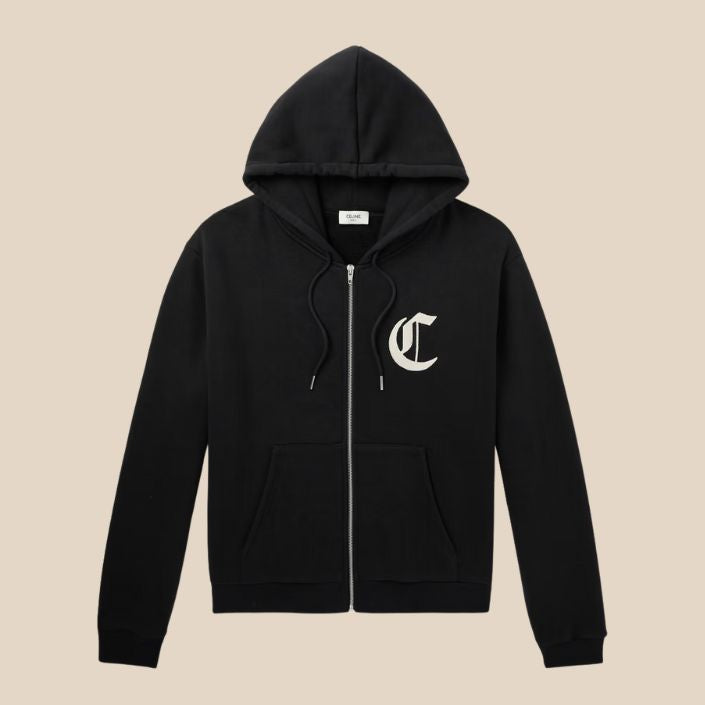 Celine Logo-Embroidered Cotton-Jersey Zip-Up Hoodie