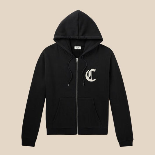 Celine Logo-Embroidered Cotton-Jersey Zip-Up Hoodie